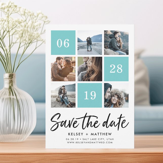 Aqua Grid Collage | Photo Save the Date (Creator Uploaded)