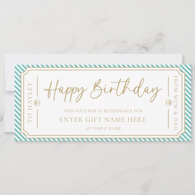 Aqua Happy Birthday Gift Voucher Card (Front)