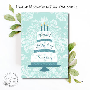Aqua Happy Birthday Vintage Tiered Birthday Cake Card