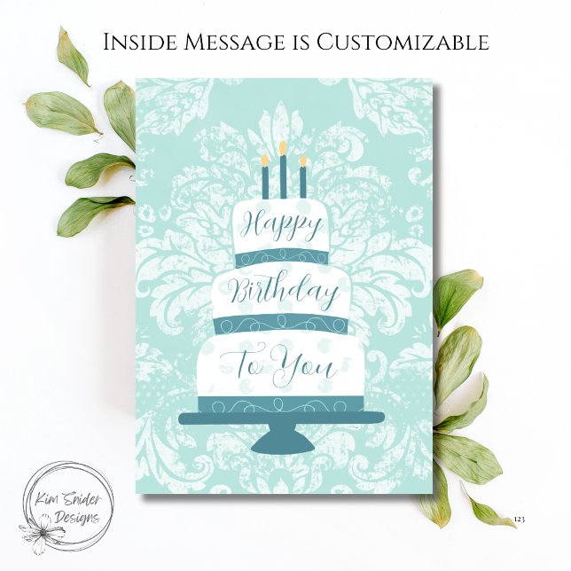 Aqua Happy Birthday Vintage Tiered Birthday Cake Card (Creator Uploaded)