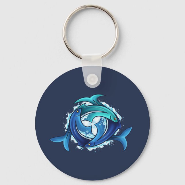 Aqua Harmony: Intertwined Fish Trinity Key Ring (Front)
