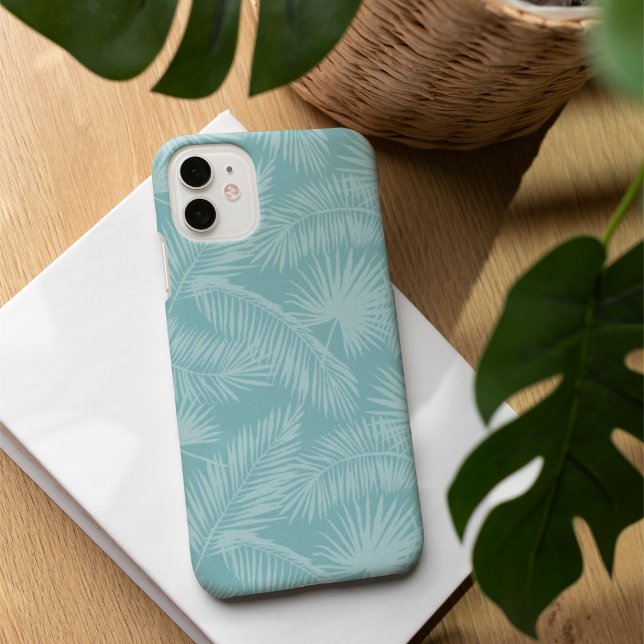 Aqua Haze Tropical Botanical Palm Leaves Pattern iPhone 16 Case (Creator Uploaded)