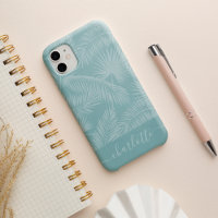 Aqua Haze Tropical Botanical Palm Leaves Pattern