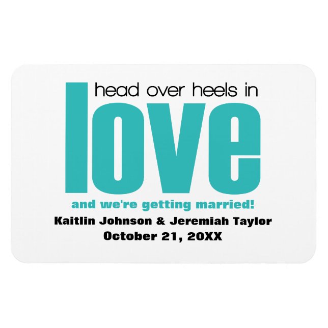 Aqua Head Over Heels Save the Date Magnet (Horizontal)