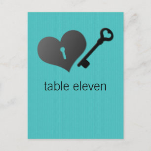 Aqua Heart Lock and Key Table Postcard