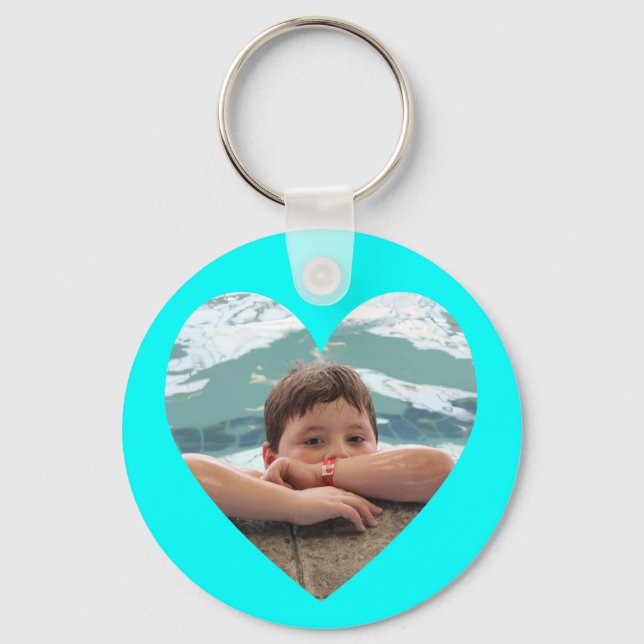 Aqua Heart Photo Template Key Ring (Front)