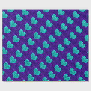Aqua Hearted Purple Brick Wrapping Paper