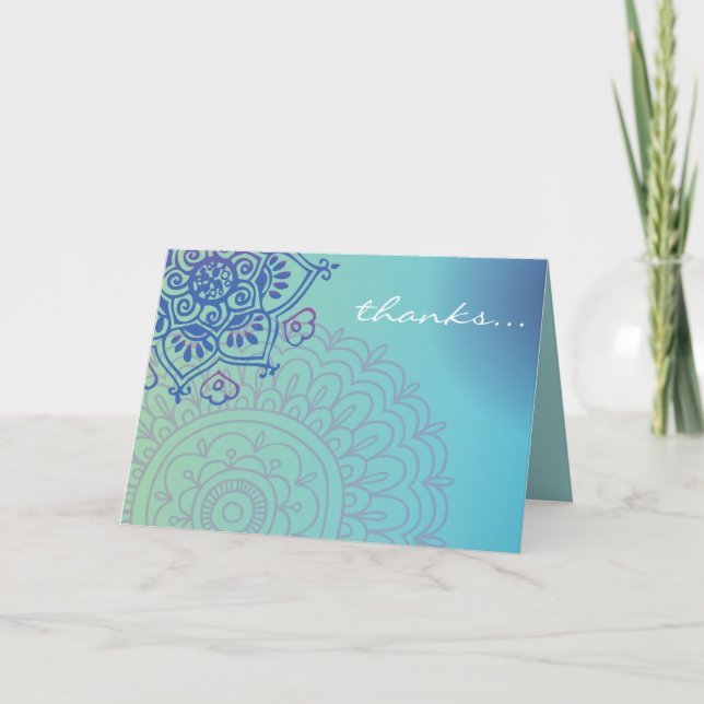 Aqua HEMSA HAND of GOD Bat Mitzvah Thank You Card (Front)