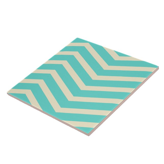 Aqua Herringbone Pattern Ceramic Tile (Side)