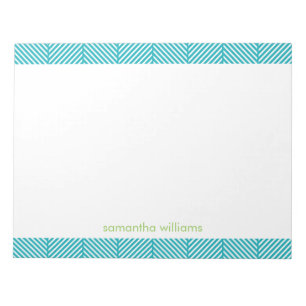 Aqua Herringbone Stripes Pattern Notepad