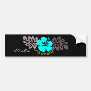 Aqua Hibiscus and Leaves Bumper Sticker