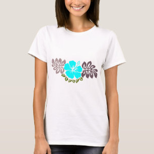 Aqua Hibiscus and Leaves T-Shirt