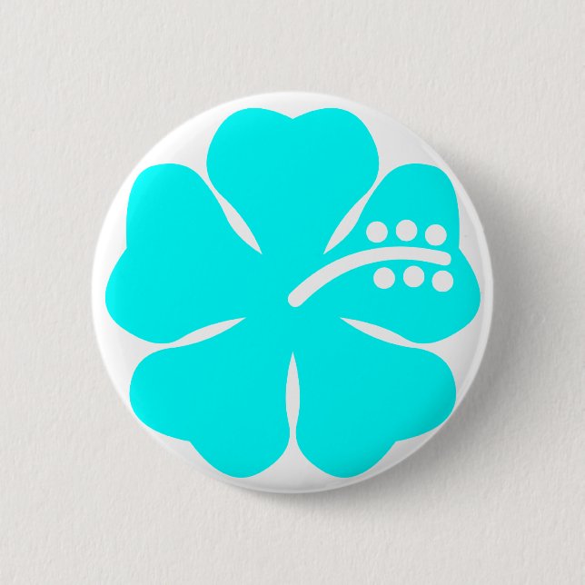 Aqua hibiscus flower 6 cm round badge (Front)