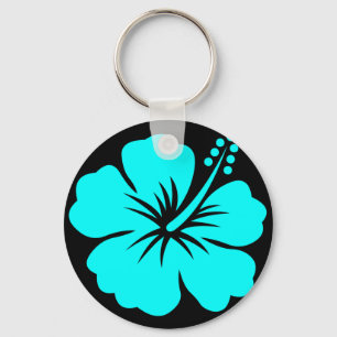Aqua hibiscus flower design key ring