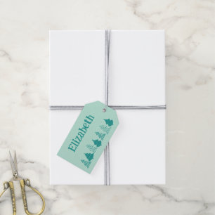 Aqua Holiday Trees Gift Tag