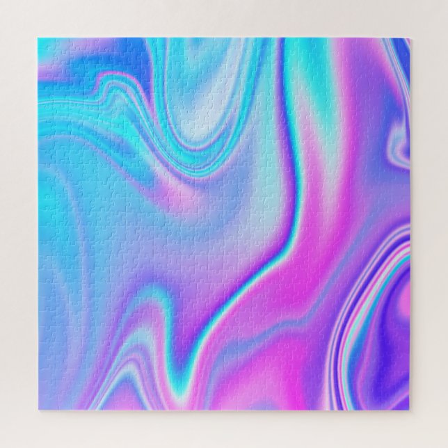 Aqua Hot Pink Iridescent Ombre Jigsaw Puzzle (Vertical)