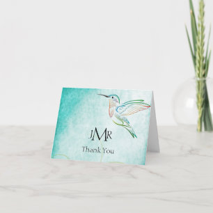 Aqua Hummingbird Watercolor Anniversary Thank You Card