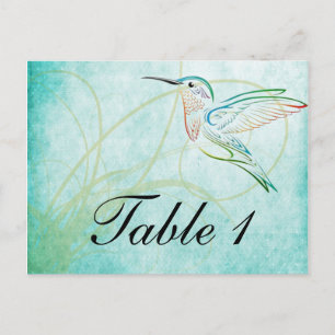 Aqua Hummingbird Watercolor Table Number Postcard