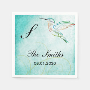 Aqua Hummingbird Watercolor Wedding Napkin