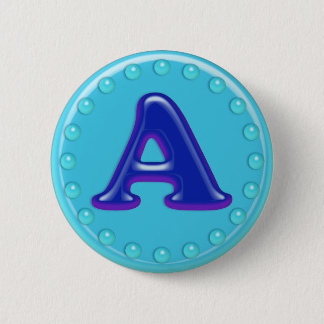 Aqua Initial A 6 Cm Round Badge (Front)
