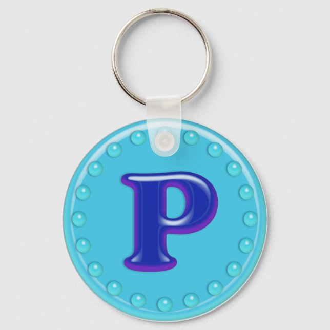 Aqua Initial P Key Ring (Front)