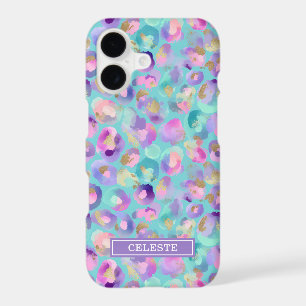 Aqua Iridescent Leopard Print Monogrammed