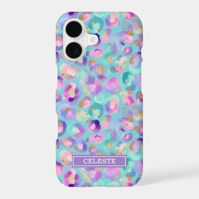 Aqua Iridescent Leopard Print Monogrammed (Back)