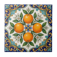 Aqua Italian Majolica Orange Citrus Design