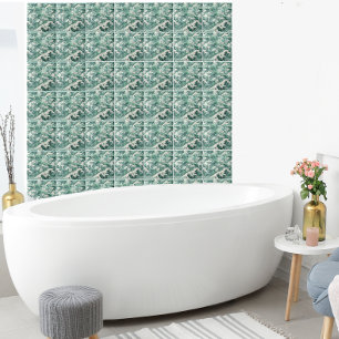 Aqua Japanese Ocean Waves Sea Pattern Ceramic Tile