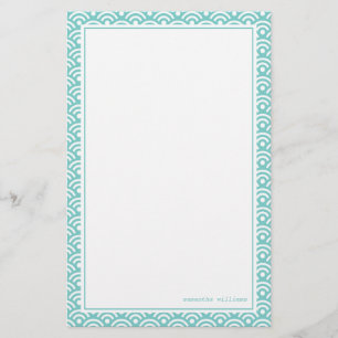 Aqua Japanese Seigaiha Pattern Stationery