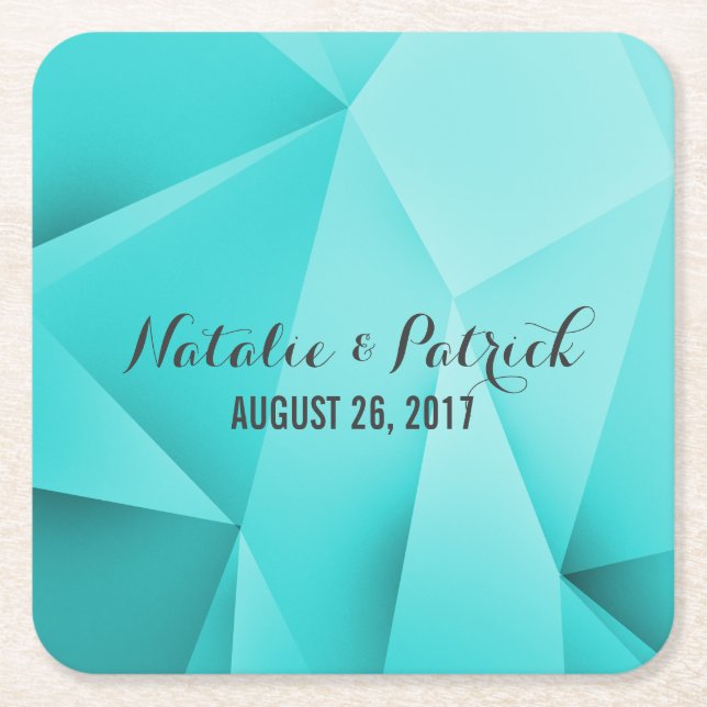 Aqua Jewel Tones Wedding Paper Coasters (Front)