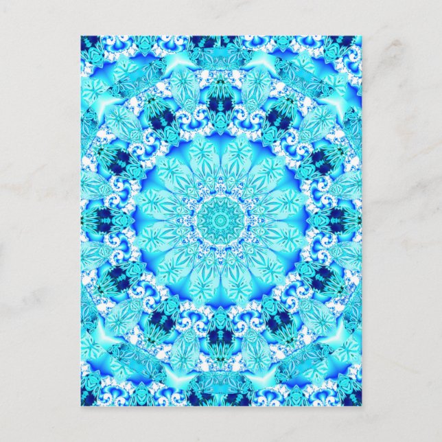 Aqua Lace, Delicate, Abstract Mandala Postcard (Front)