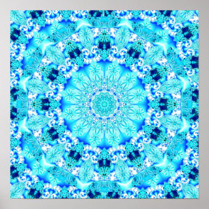Aqua Lace, Delicate, Abstract Mandala Poster