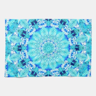 Aqua Lace, Delicate, Abstract Mandala Tea Towel