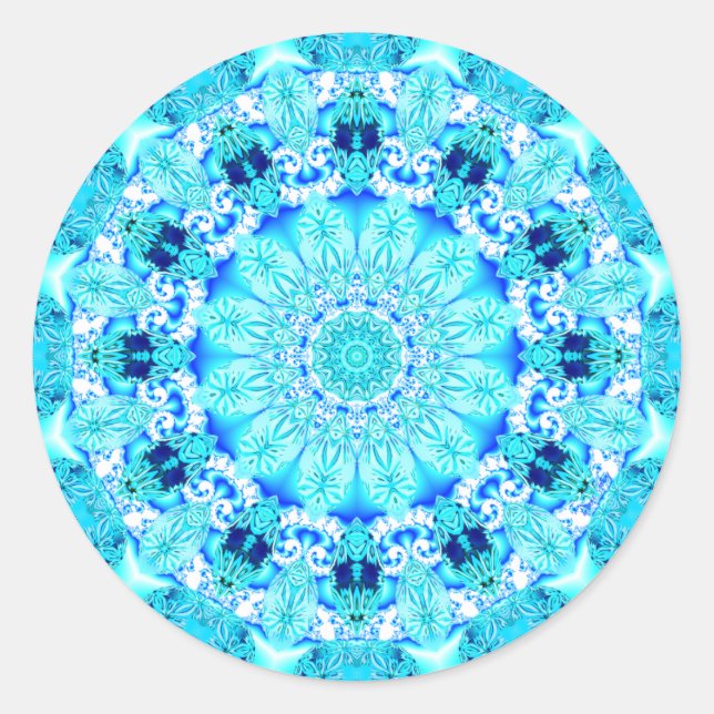 Aqua Lace Mandala, Delicate, Abstract Classic Round Sticker (Front)