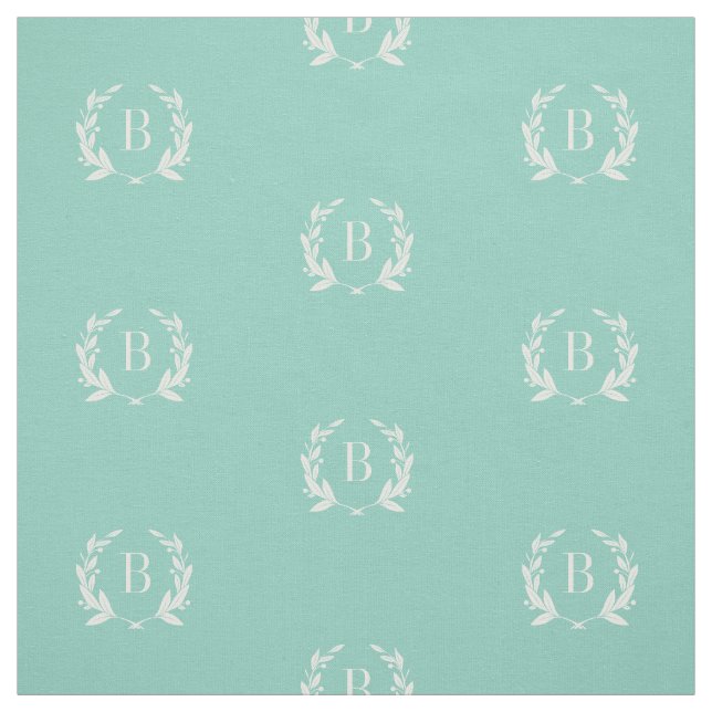 Aqua Laurel Wreath Monogram Fabric (Swatch)