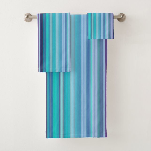 Aqua, Lavender and Blue Stripes Bath Towel Set (Insitu)
