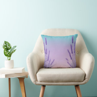 Aqua lavender gradient with Lavender flowers Cushion