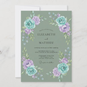 Aqua Lavender Wreath Wedding Invitation