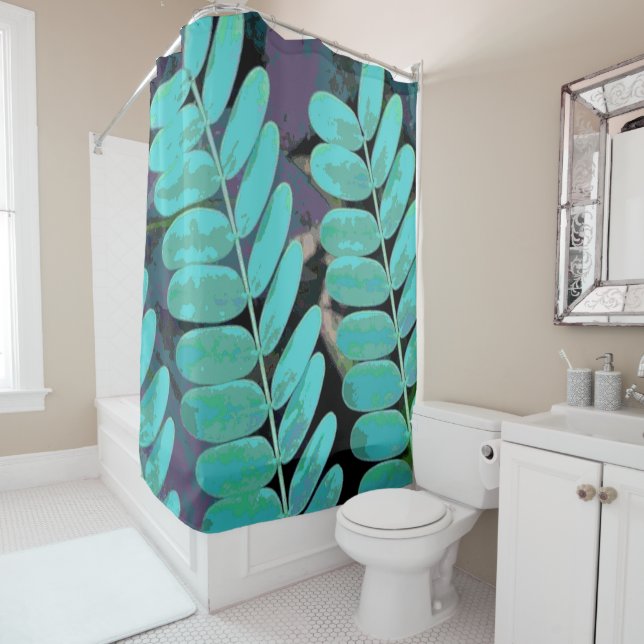Aqua Leaves Shower Curtain (In Situ)