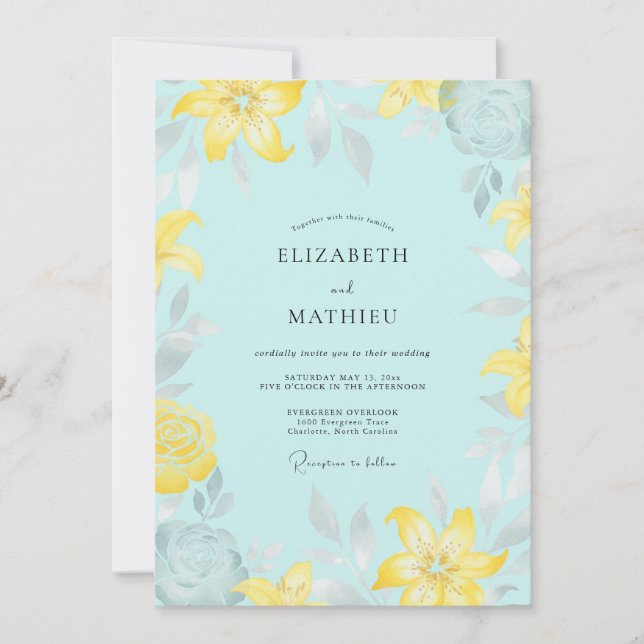 Aqua Lemon Lily Wedding Invitation (Front)