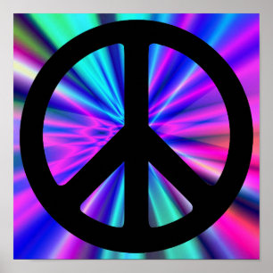 Aqua Light Show with Peace Symbol Poster