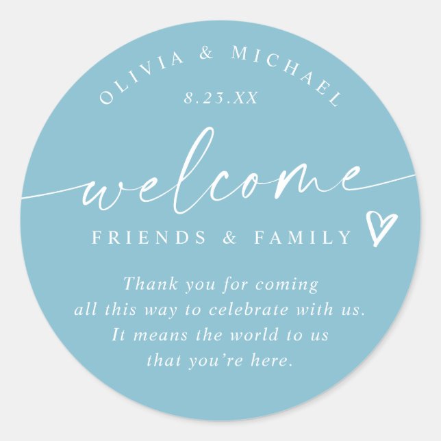 Aqua Light Teal Wedding Welcome Hotel Bag Classic Round Sticker (Front)