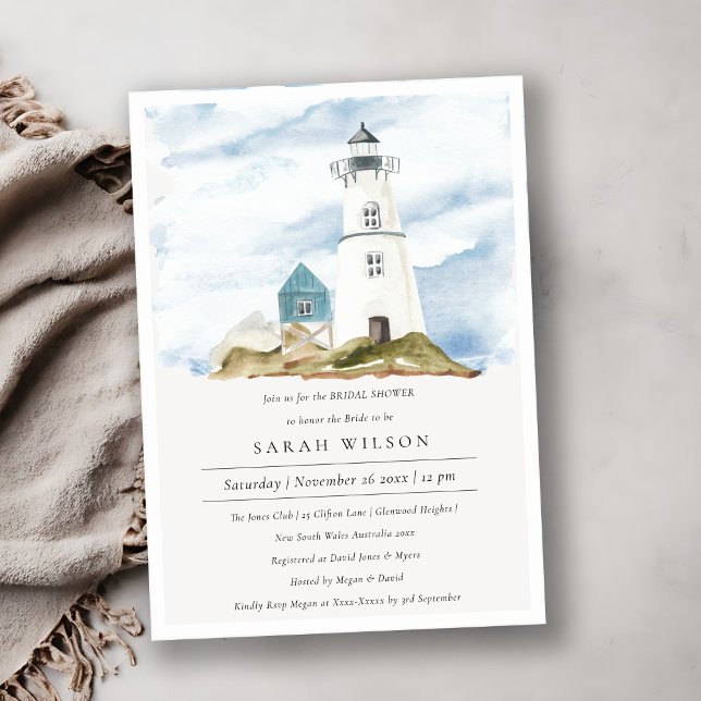 Aqua Lighthouse Mountains Bridal Shower Invite (Creator Uploaded)