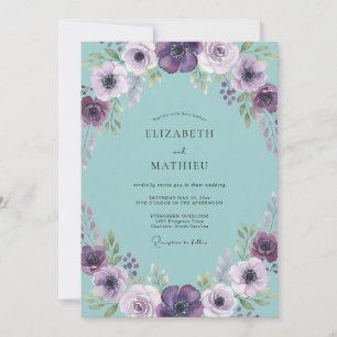 Aqua Lilac Anemone Wedding Invitation