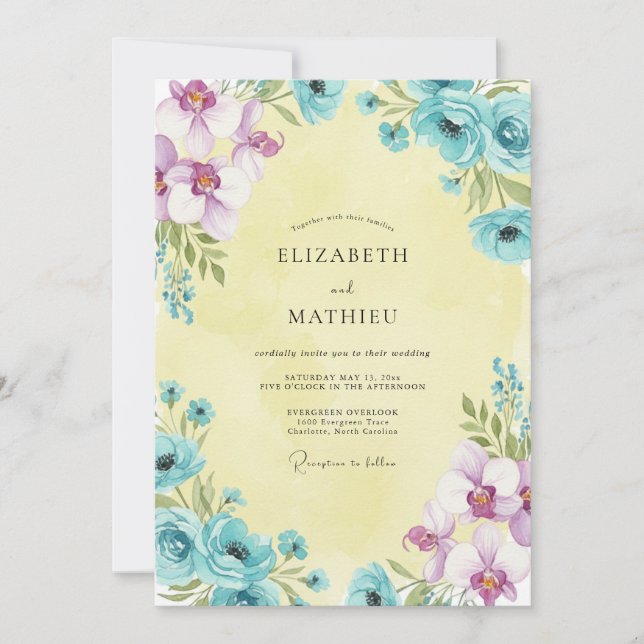 Aqua Lilac Bloom Wedding Invitation (Front)