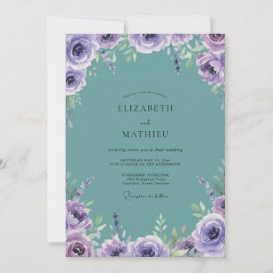 Aqua Lilac Peony Wedding Invitation