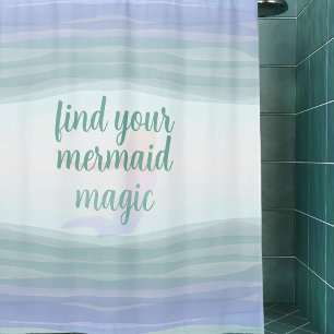 Aqua Lilac Watercolor Waves Mermaid Shower Curtain