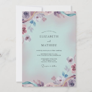 Aqua Lilac Wildflower Wedding Invitation