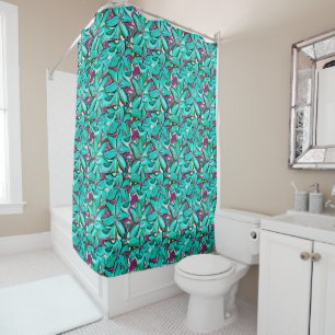 Aqua Lilies and Birds Shower Curtain